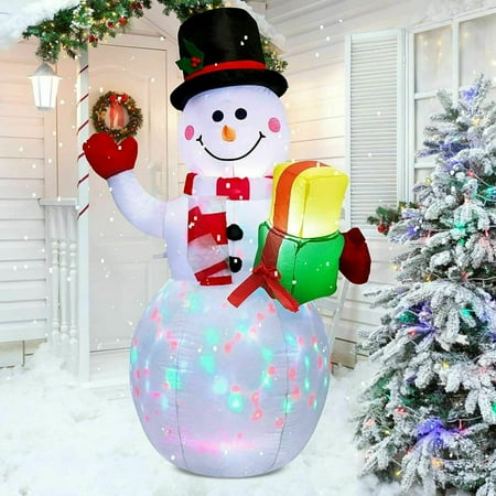 5Ft Christmas Inflatables Snowman Outdoor Yard Decor With Rotating Led Lights Christmas Blow Up Decoration Garden