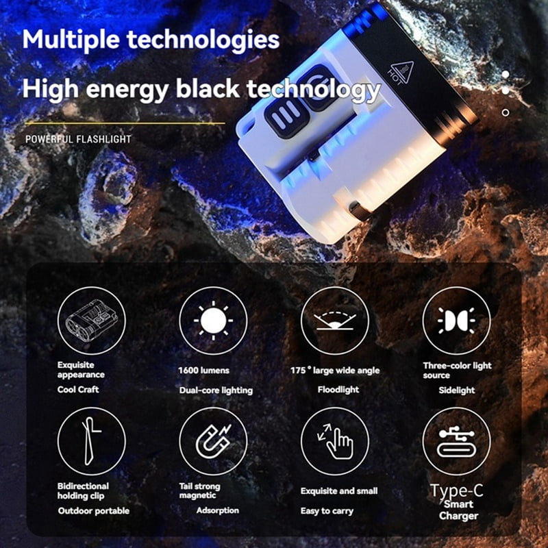 LED Flashlight Keychain Work Light USB Rechargeable Clip Torch with Magnet for Outdoor Camping Lantern
