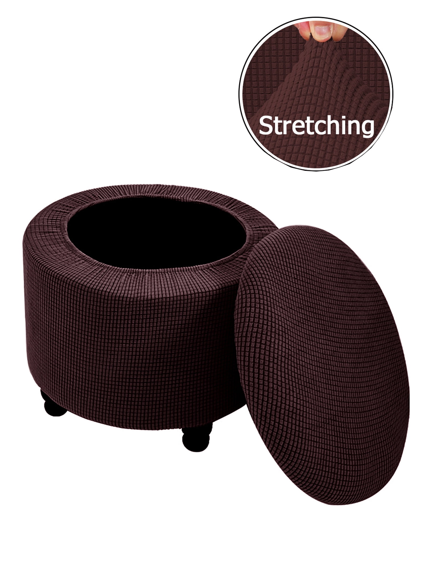 KBOOK Storage Ottoman Cover Round Jacquard Split Ottoman Slipcover Footstools Protector, Brown