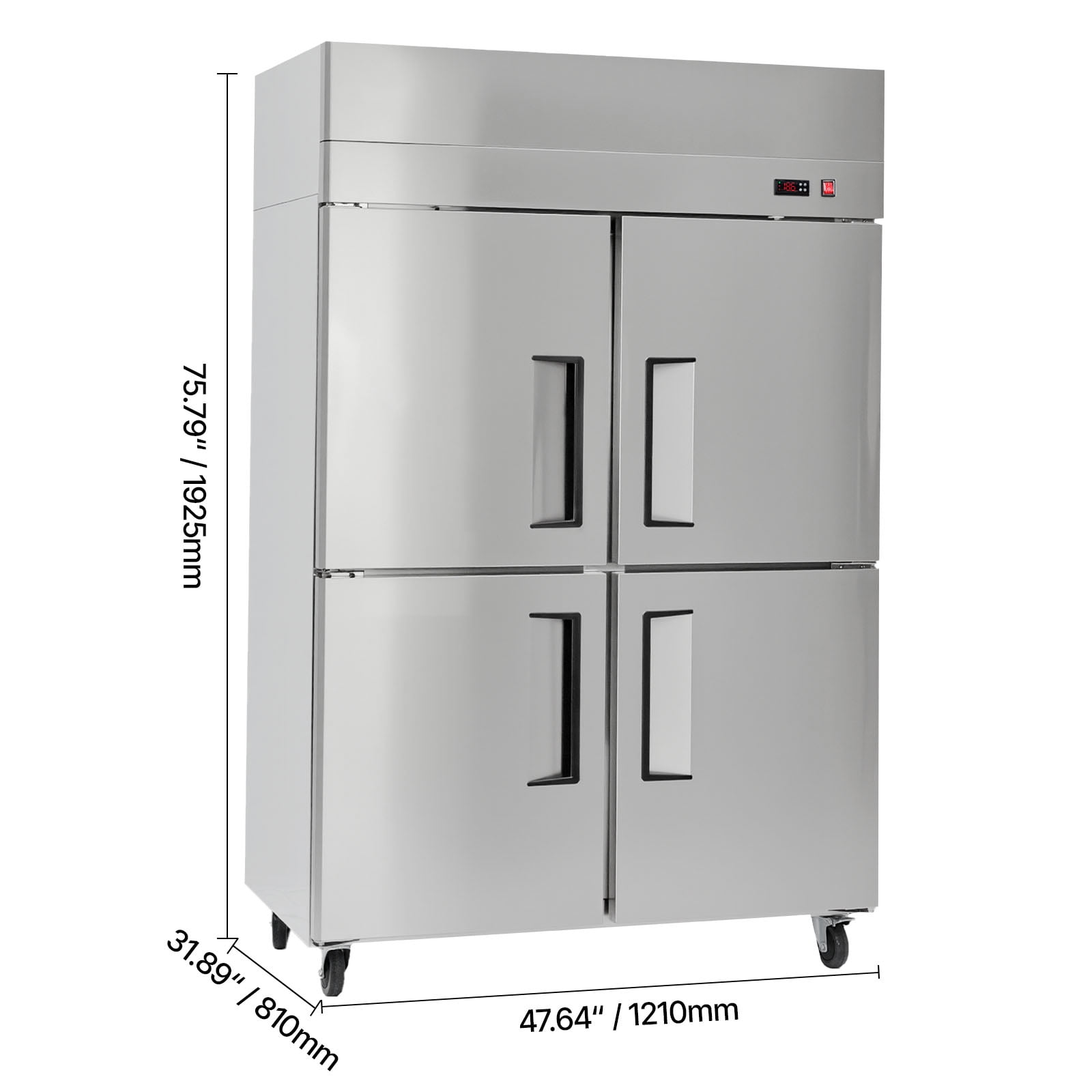 KFFKFF Commercial Upright Freezer, 47.64 in Wide Four-Door Design, 31.4 Cu.ft Capacity with Auto-Defrost, Stainless Steel Build, 6 Adjustable Shelves, -11 to 14℉ Temperature Range, LED Lighting