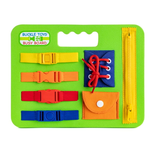 Buckle Toy Busy Board Learn to Snap, Zip, Tie Shoe Laces and Buckle
