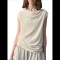 thumbnail image 2 of Blusas de Verano Informales Elegantes con Cuello Drapeado para Mujer, Sin Mangas, Fruncidas, Elegantes Crema M, 2 of 10