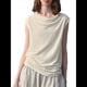 thumbnail image 2 of Blusas de Verano Informales Elegantes con Cuello Drapeado para Mujer, Sin Mangas, Fruncidas, Elegantes Crema M, 2 of 10