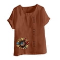 thumbnail image 4 of Gamivast Women Floral Print Linen Shirts Button Short Sleeve Gauze Tops Trendy Loose Fit Cotton Blouses Brown XXL of the Day My Recent Placed, 4 of 4