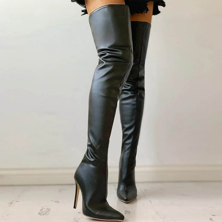  Women's Patent Leather PU Thigh High Boots Pointy Toe Side  Zippe Fashion Comfy Sexy Stiletto High Heel Over The Knee Boots Black  Patent Leather PU Size US6 EU36 : Clothing, Shoes