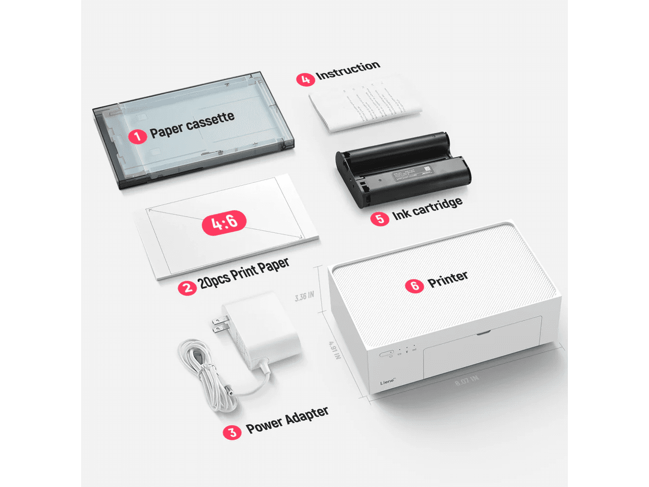 Liene Amber Instant Photo Printer Built-in Rechargeable Battery M200 w/ 20 Photo Paper and 1 Ink Cartridge
