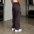 thumbnail image 6 of Cargo Pants Women Zaewscy Women Fashion Workwear Casual Pants Loose Straight-leg Big Pockets Adjustable Cuffs Long Pants Brown L, 6 of 7