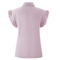 thumbnail image 6 of Fesfesfes Pink Shirt Women Short Ruffled Sleeve V Neck Button Up Blouse Casual Summer Tops 6(M), 6 of 9