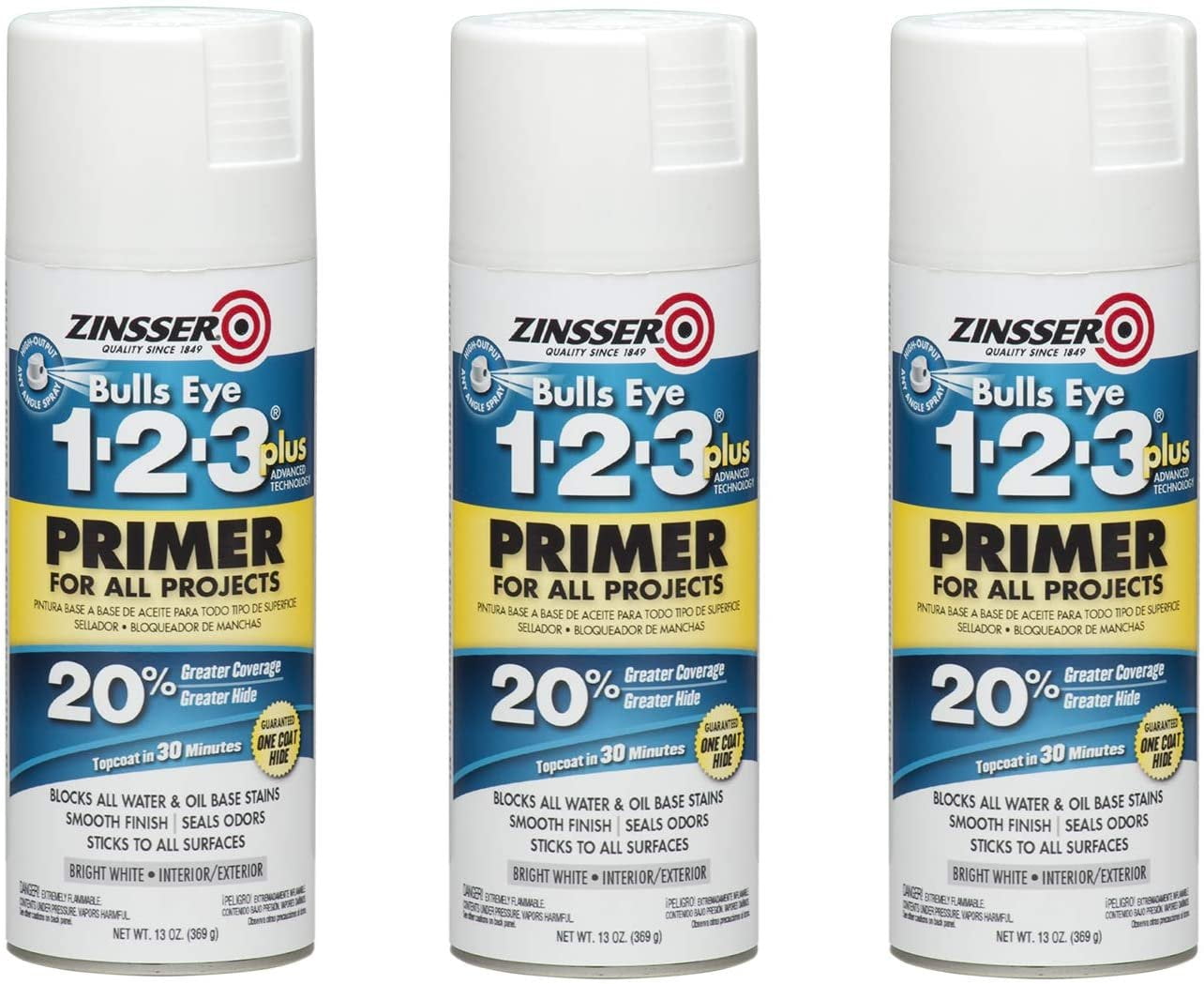 Zinsser 272479A3 Bulls Eye 123 Plus Primer Spray, 3 Pack, White, 3