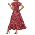 thumbnail image 3 of Delconic Women’s Short Sleeve V Neck Floral Print Maxi Dress Lightweight Flowy Casual Summer Long Dress for Daily Wear Red S, 3 of 7