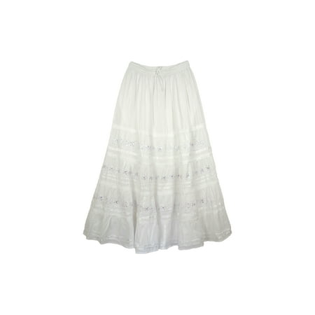 TLB - Cotton Skirt in White with Embroidery and Ribbons - Walmart.com