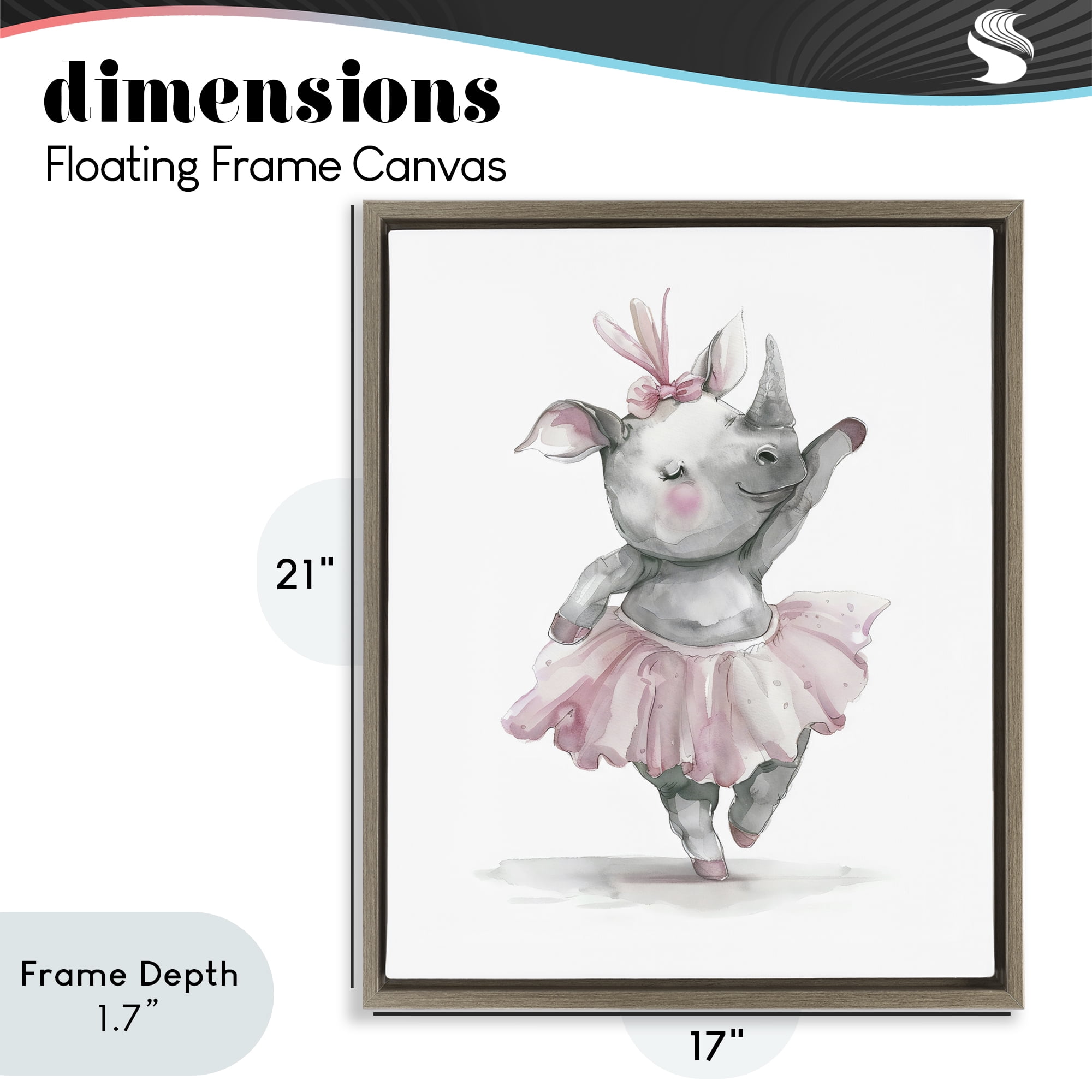 Stupell Industries Ballerina Rhino in Pink Tutu Brown Framed Floater Canvas Wall Art, design by LSR Design Studio
