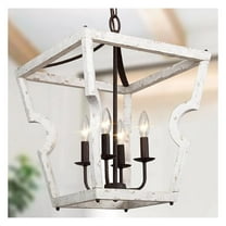 LNC Farmhouse Chandelier, 4-Light Foyer Lighting, Wood Chandelier for Dining Room, Entryway, Weathered White Wood