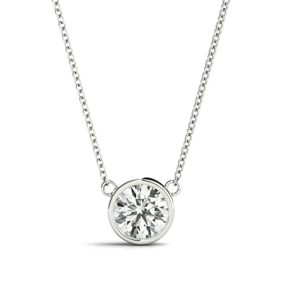 1/4 Ct Round FG/VVS1 Diamond Bezel Set Pendant Necklace In 14K White Gold