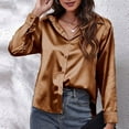 thumbnail image 5 of Womens Blouses Autumn Winter Satin Silk Solid Color Lapel Long Sleeve Loose Casual Tops Outwear, 5 of 5
