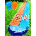 thumbnail image 1 of Sloosh Tobogán acuático doble de 32.5 pies, tobogán acuático resistente para césped con aspersor y 2 tablas inflables, patio trasero, césped, verano, juguete acuático al aire libre para niños y adulto, 1 of 1