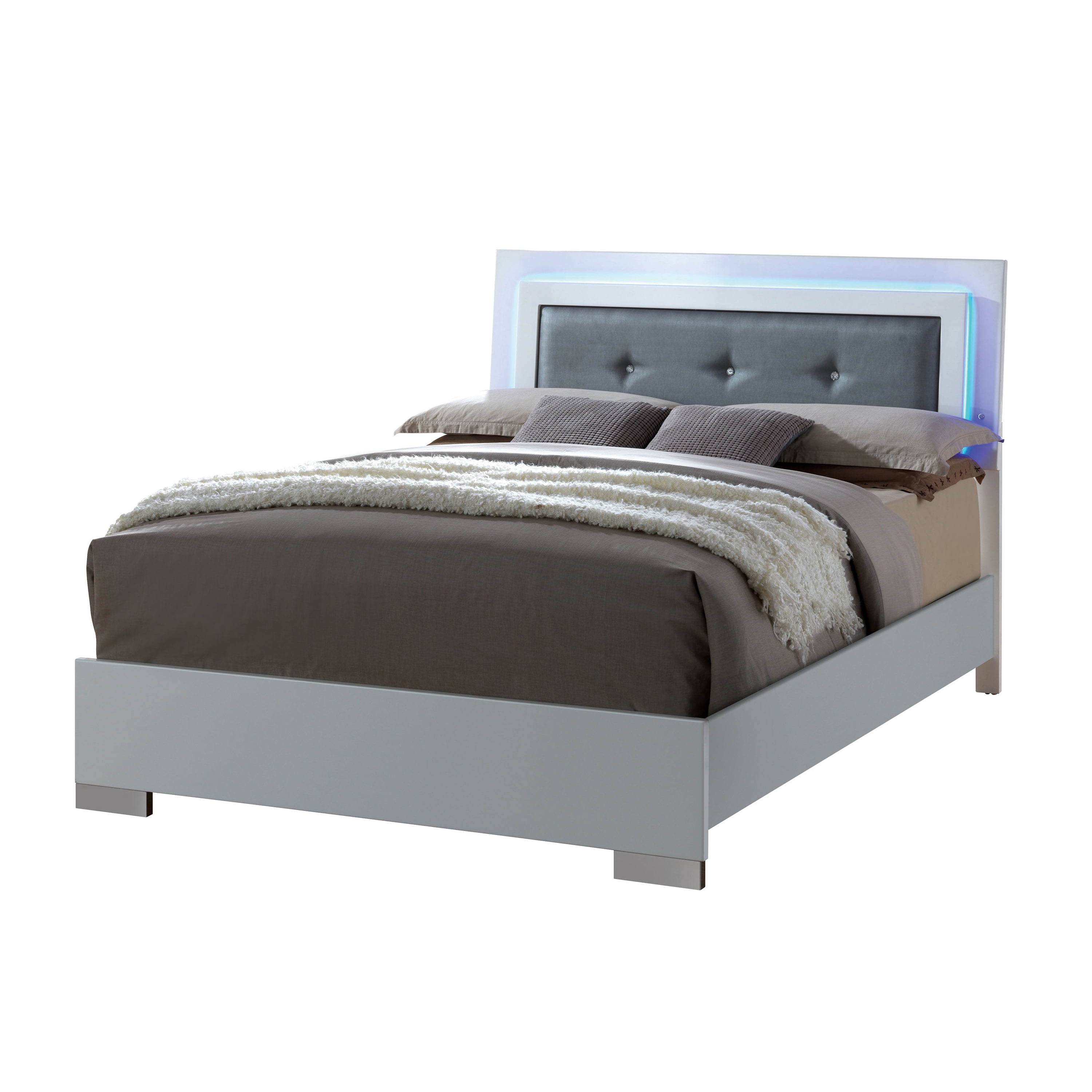 Furniture of America Acrysta Bedroom Set, 1 Queen Bed, 1 Nightstand, 1 Chest, Glossy White