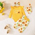 thumbnail image 2 of 6-9 Months Newborn Bodysuit Romper Baby Girls Set Cute Cartoon Print Top Pants Hairband Hat Set Jumpsuit Long Sleeve Bodysuit Cute Newborn Clothes,Yellow Jumpsuit One-Piece Jumpsuit, 2 of 9