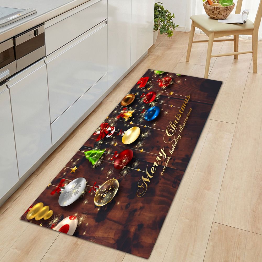 Carolilly Christmas Floor Mat, Cute Santa Snowflake Bell Area Rug