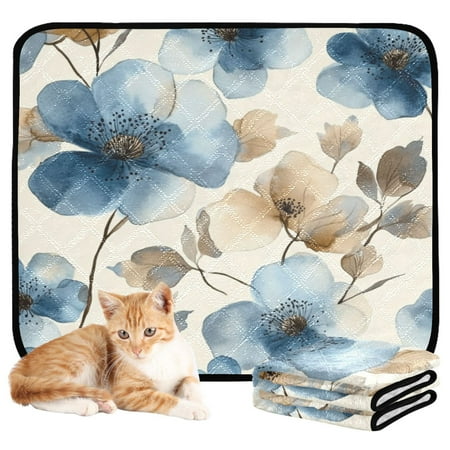 Washable Pet Pee Pads with Super Absorbent Reusable Training Pads for Dogs & Cats Blue Watercolor Flowers