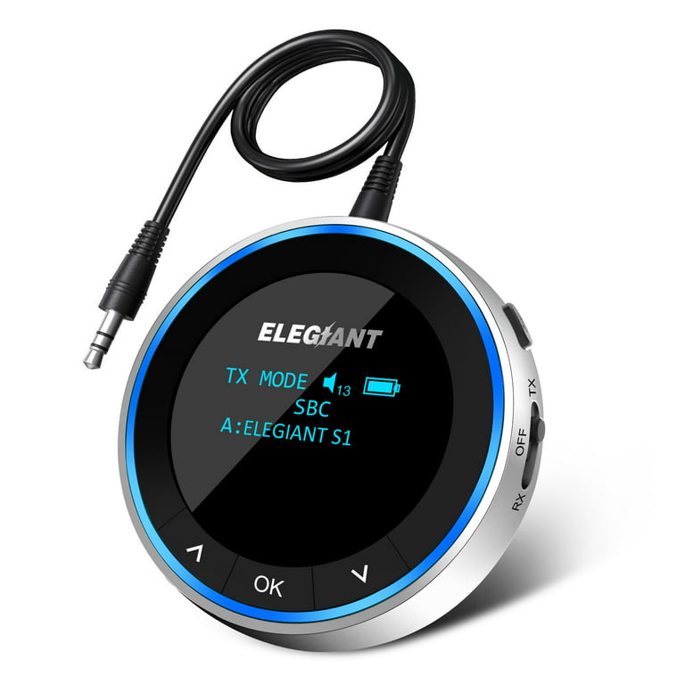 ELEGIANT Bluetooth 5.1 Transmitter Receiver, 2-in-1 Wireless Bluetooth  Audio Adapter with OLED Screen for Car, TV, Home Sound System, Low Latency  