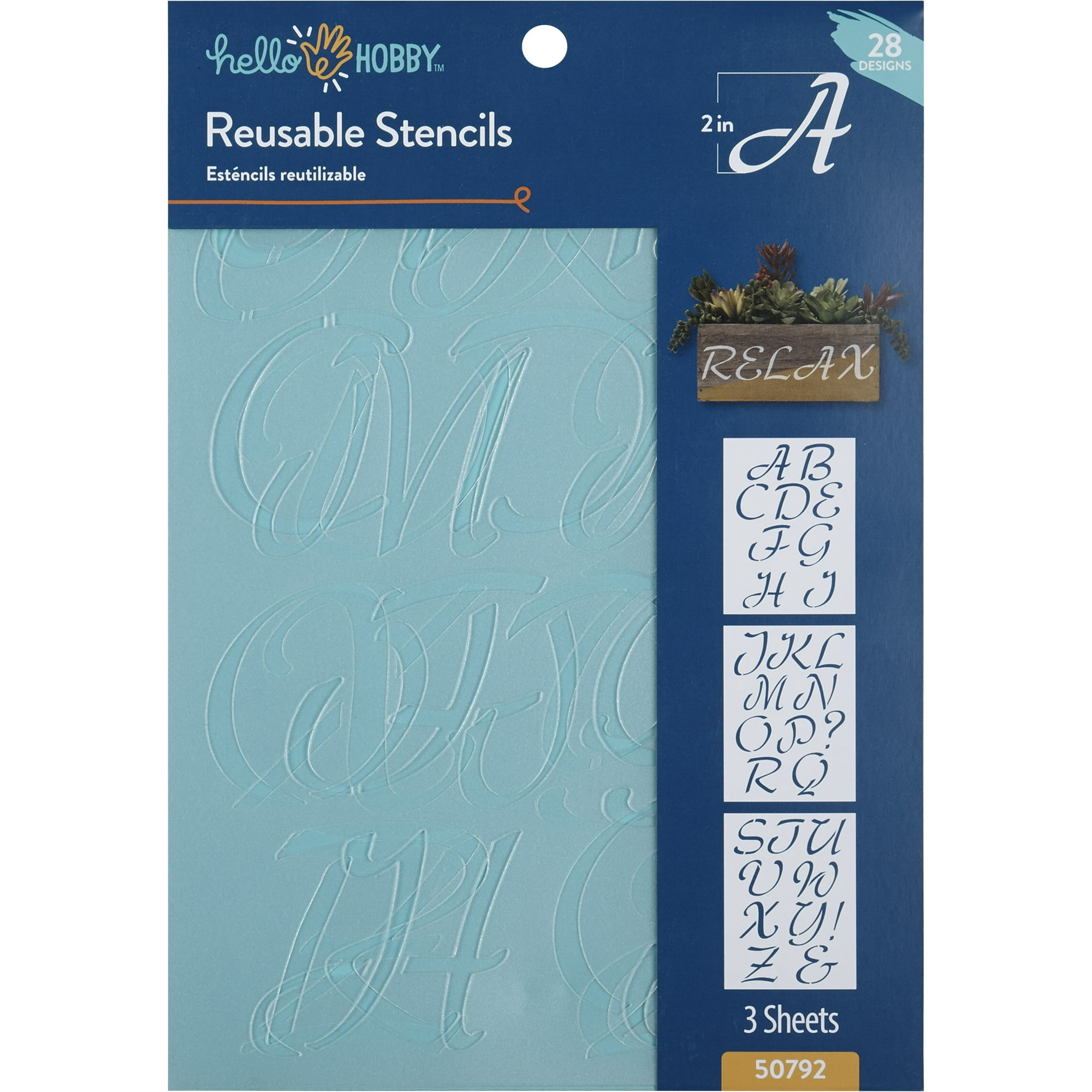 Hello Hobby Stencil Set, 7" x 10", 3 Piece, Italics