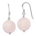 thumbnail image 1 of 925 Sterling Silver 12mm Round Rose Quartz Drop Dangle Earrings Pearl Natural Stone Shell, 1 of 6