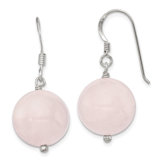 925 Sterling Silver 12mm Round Rose Quartz Drop Dangle Earrings Pearl Natural Stone Shell