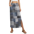 thumbnail image 2 of Women Plaid Print Long Skirts Summer Drawstring Waist Slimming Beach Elastic High Waisted Casual Maxi Skirts Gray 2XL, 2 of 6