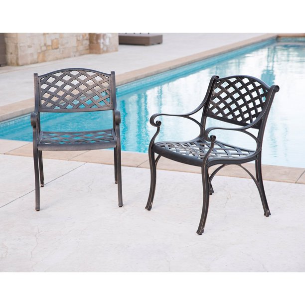 Walker Edison Antique Brown Cast Aluminum Patio Chairs Set of 2