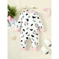 thumbnail image 4 of KIMI BEAR Newborn Baby Girls Rompers Long Sleeves Cow Print Bodysuits Button Down One-piece with Headband Fall Pink 9-12 Months, 4 of 8