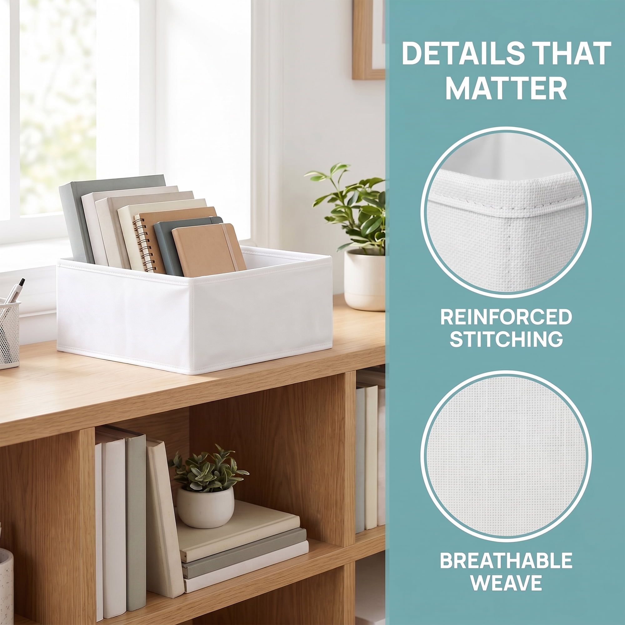 Unique Bargains Collapsible Storage Bin with Zipper for Shelves Closet White 3PCS
