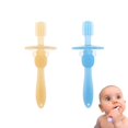 thumbnail image 1 of Paquete de 2 mordedores para bebés, cerdas suaves, cepillos de dientes de entrenamiento de 360 grados, juguetes de dentición de silicona/chupete, masajeadores de encías para bebés recién nacidos, 1 of 5