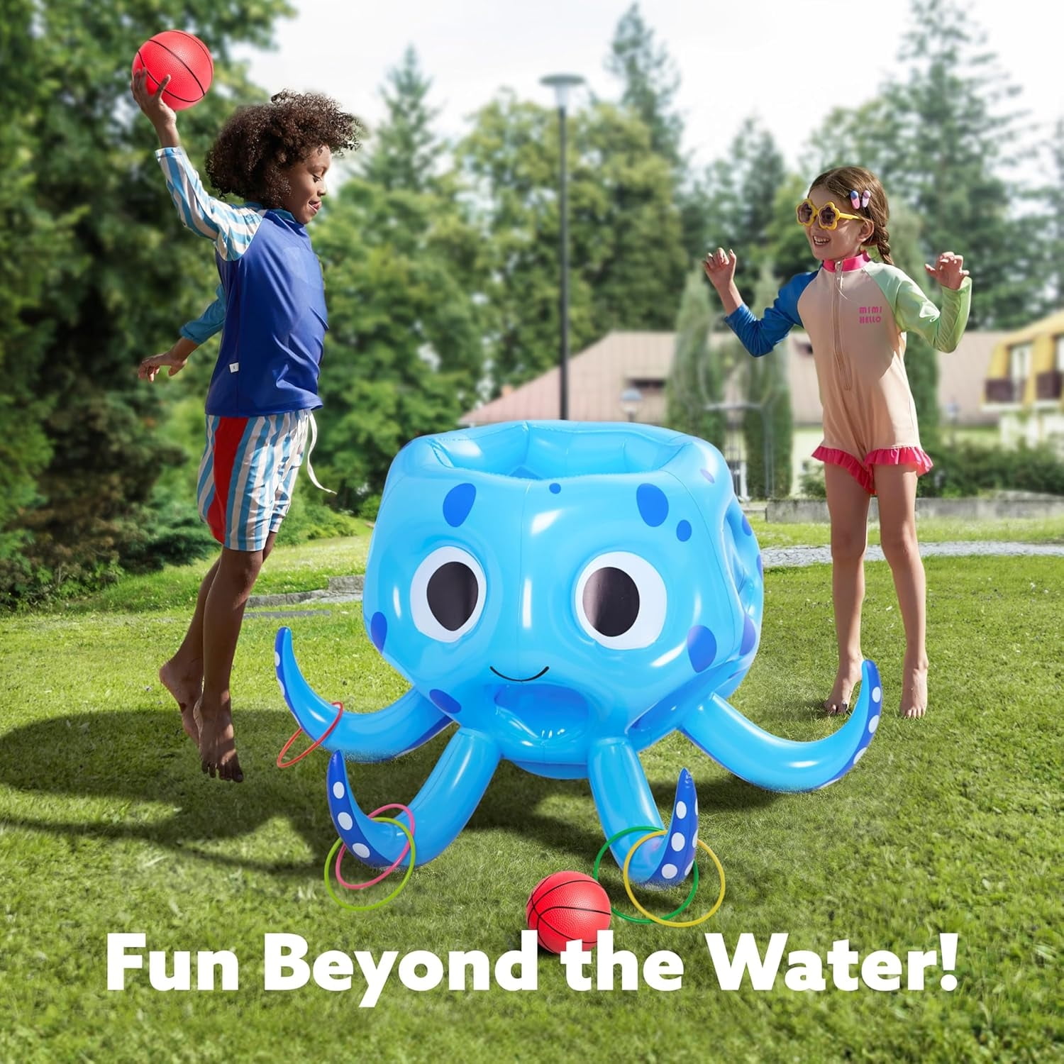 Joyfy Inflatable Octopus Basketball Hoop with Toss Game Set