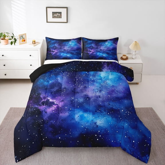 Homewish Teens Starry Sky Bedding Comforter Set 2pcs,Universe Galaxy Twin Comforter Sets Microfiber,Abstract Gradient Breathable Bedding Set,Breathable Home Decor,Reversible