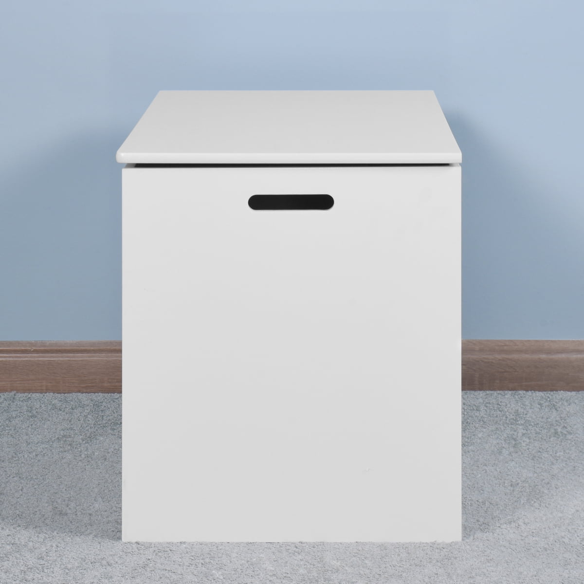 White Lift Top Entryway Storage Cabinet Wooden Toy Box with 2 Safety Hinges