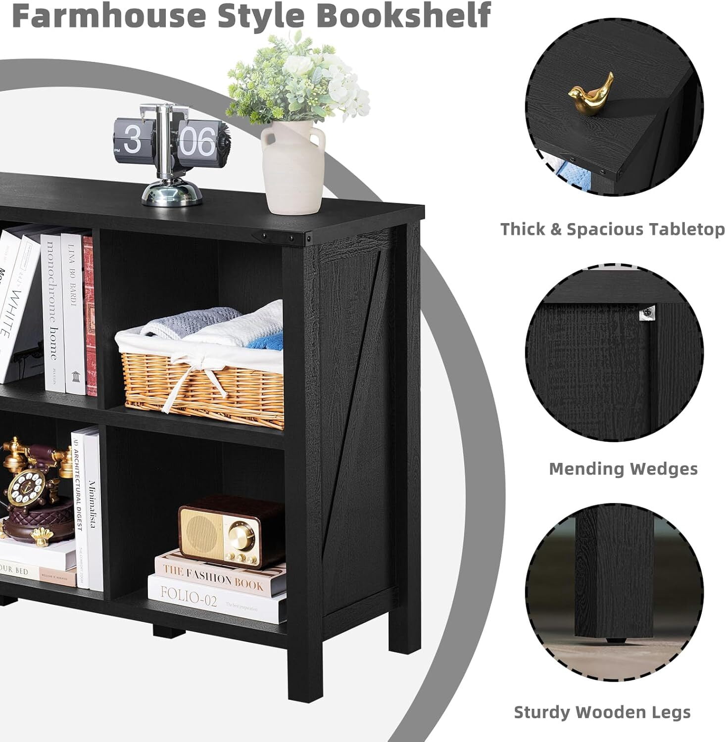 Toy Storage Organizer Joaxswe 6 Cube Bookcase, Wood Kids Bookcase for Playroom, Storage Cabinet for Living Room, Black Finish