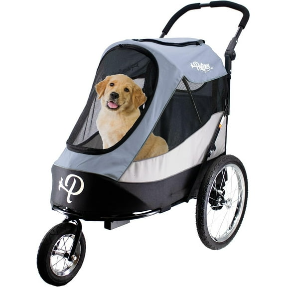 Petique Trailblazer Pet Jogger Stroller with Tire Pump up to 77LBS Space Gray