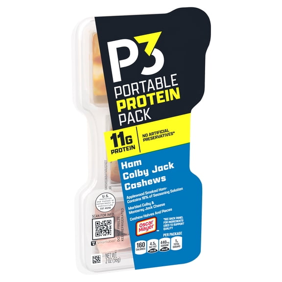 P3 Portable Protein Pack Ham, Cashews & Colby Jack Cheese, 2 oz Tray