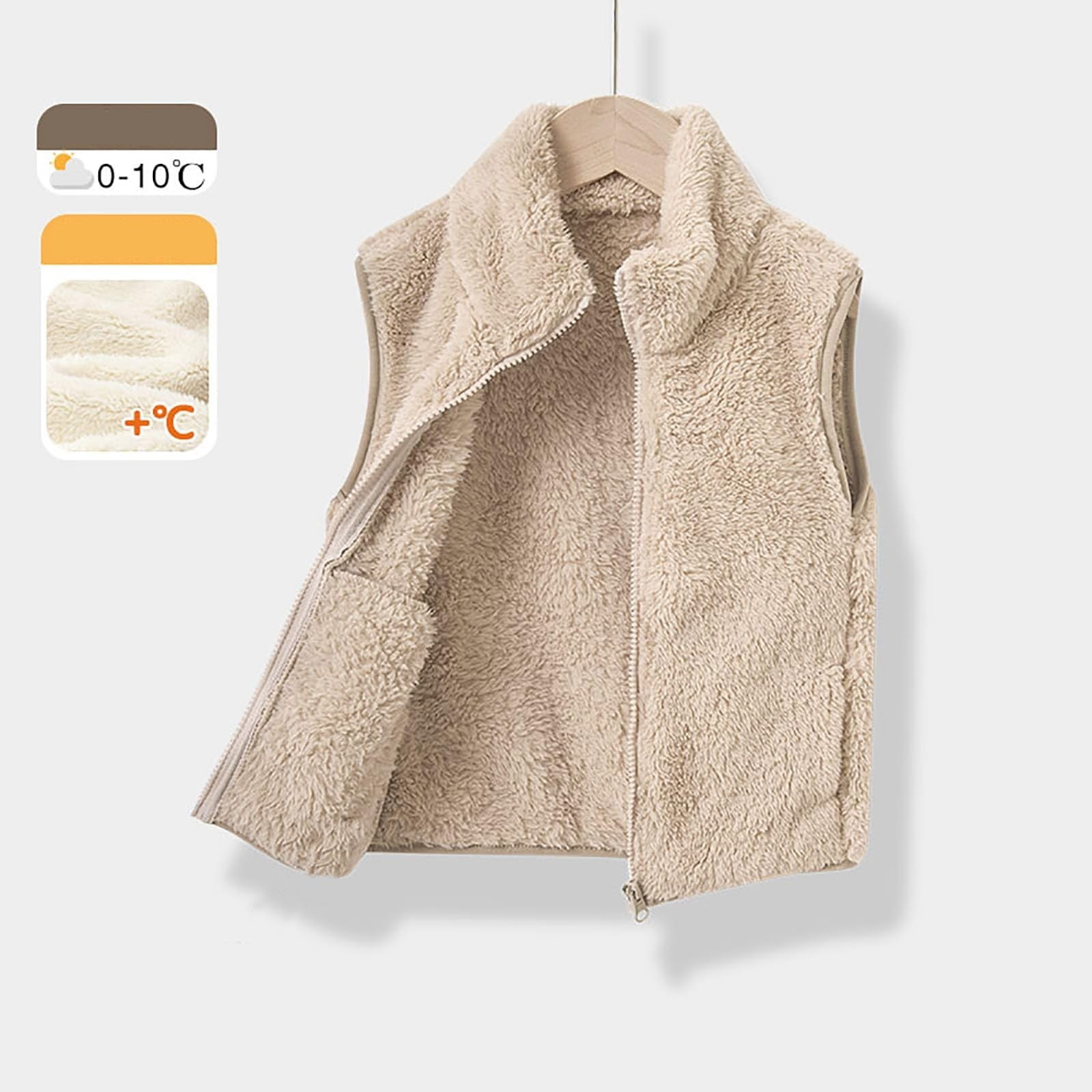 Little Kid Children's Vest Stand Up Collar Sleeveless Teddy Vest Plain Short With Zip Winter Jacket Warm Clothing Unisex Top Girls Bra Crop Top Dance Shirts for Girls Yoga Tops 4-5 Years Brown