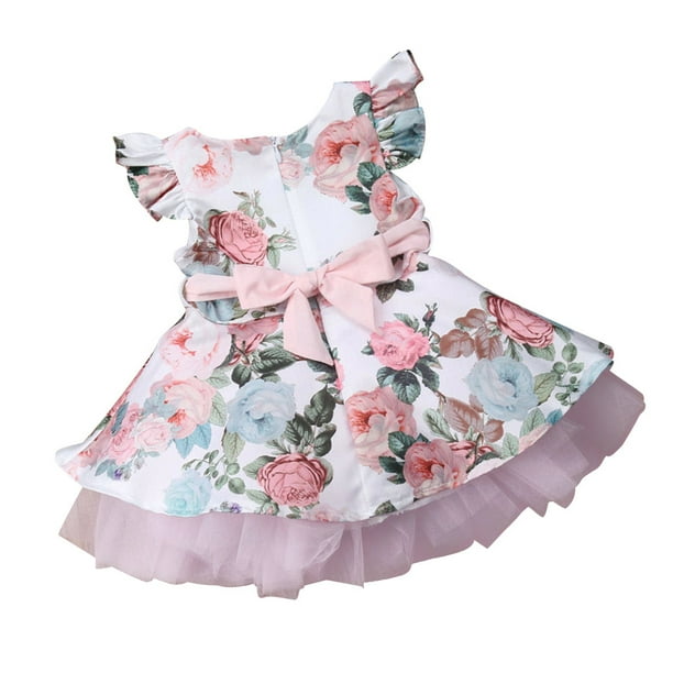 Sonducket Vestido de niña estampado Bowknot cinturón ropa de bebé ropa de bebé chico vestido de fiesta regalo conjuntos de ropa rosa 120cm
