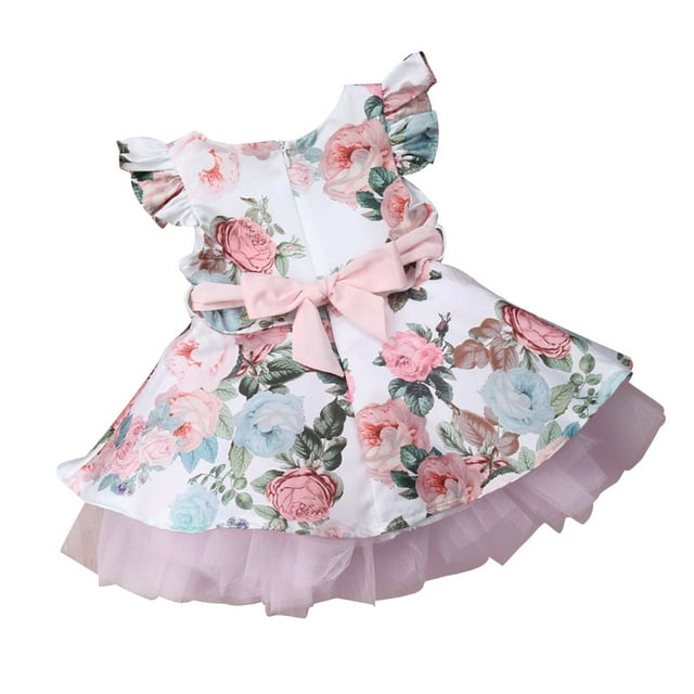 Sonducket Vestido de niña estampado Bowknot cinturón ropa de bebé ropa de bebé chico vestido de fiesta regalo conjuntos de ropa rosa 120cm