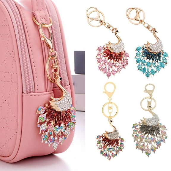 Pebbuoy Luxury Peacock Shape Car Keychain Colorful Rhinestones Inlaid Keyring Bag Souvenir Charm Fashion Accessories