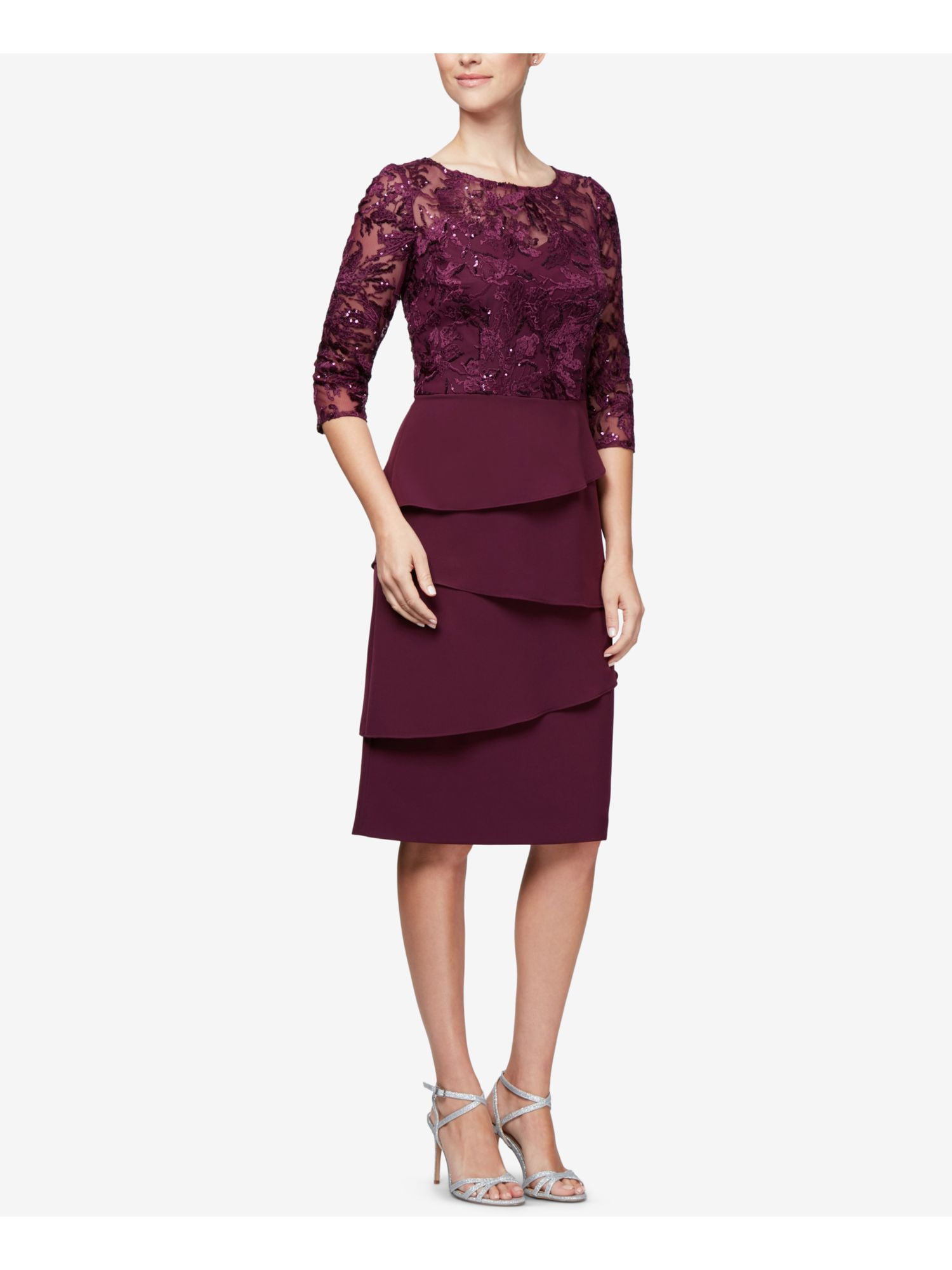 ALEX EVENINGS Womens Purple Sequined 