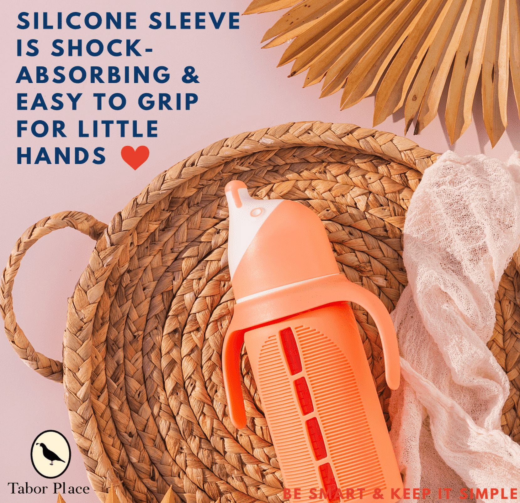 Tabor Place | Glass Sippy Cup for Toddlers | Orange | Spill-Proof | Silicone Straw | 8 oz | Liquids Never Touch Plastic