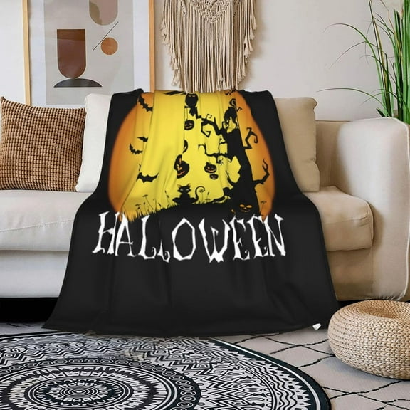 Halloween Throw Blanket 60 x 50Inch, Lightweight Soft Warm Sherpa Fleece Plush Pumpkins Print Blankets for Bed Chair Sofa Couch Bedroom Bedding Decor, All Season Gifts