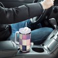 thumbnail image 4 of Yayeee 30oz Stainless Steel Tumbler with Straw and Handle Double-Wall Insulated Travel Water Bottle, Pink and Purple Plaid Pattern, 4 of 8