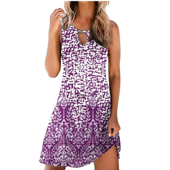 Pntutb Best Fashion Women Sexy Round Neck Print Dresses Summer Sleeveless Pullover Dress