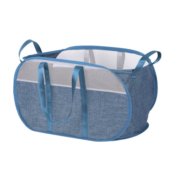 Zzbeans Foldable Laundry Basket, Thickened Portable Clothes Hamper with Mesh, Breathable Collapsible Storage Bin for Bathroom Bedroom Closet Organizer, Blue