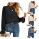 thumbnail image 4 of Blusa de Mujer Doble Capa Cuello Redondo Manga Larga Fibra de Poliéster Suave Cómodo Transpirable Tops de Mujer para el Trabajo Diario Negro M, 4 of 6